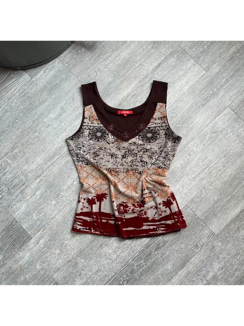 Brown / Cream / Multicoloured Vintage “Le Grenier” Y2K Graphic Tank Top